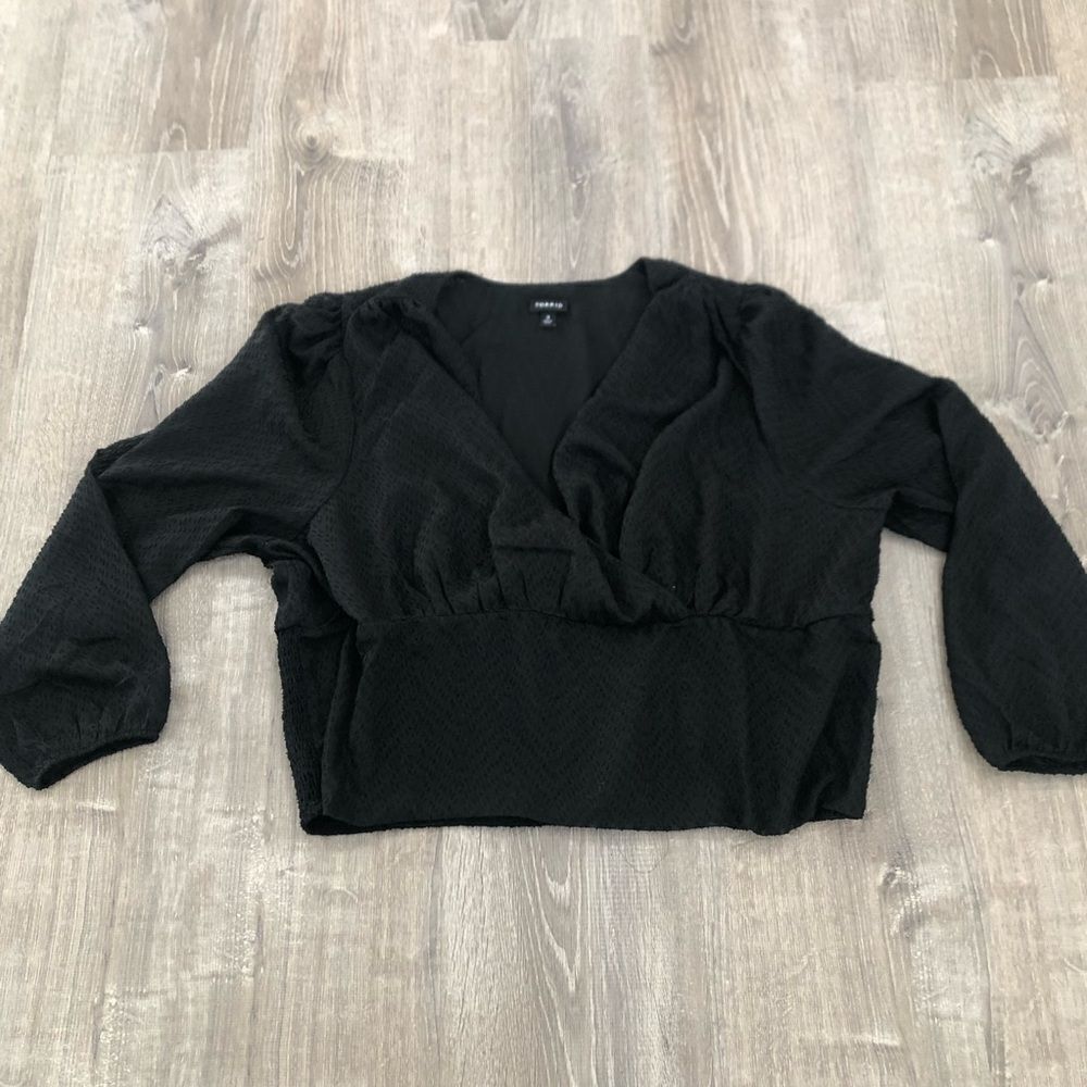 Torrid Zig‎ Zag Surplice Cropped Long Sleeve Black Blouse Womens Plus Size 3